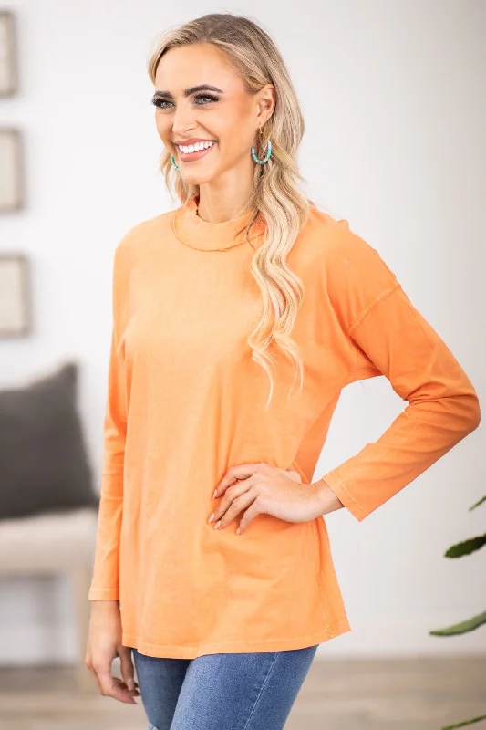 New Deals Orange Washed Long Sleeve Top