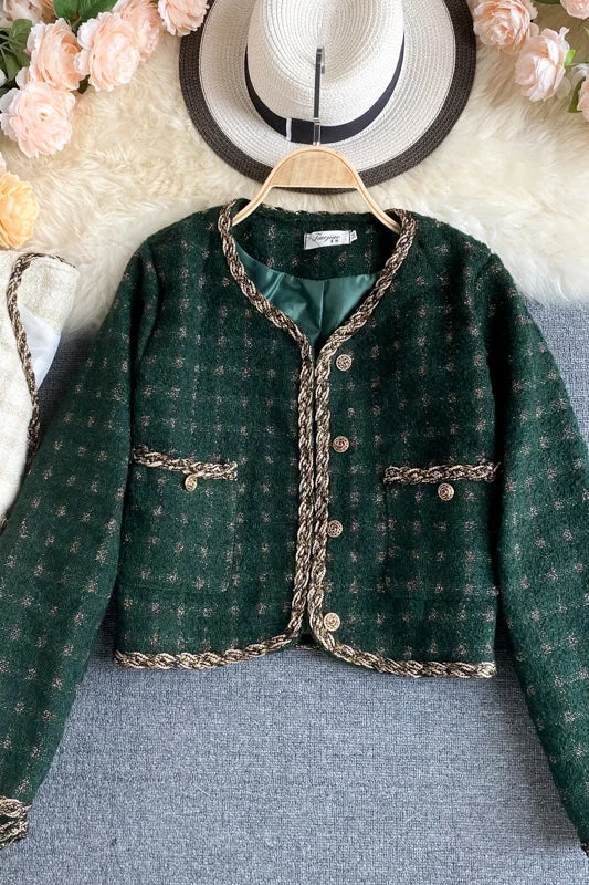 Referral Discount Jacket female autumn versatile slim retro tweed  1491