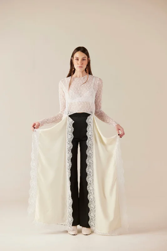 Weekend Specials to Delight White Swan Crew Neck Sheer Lace Top