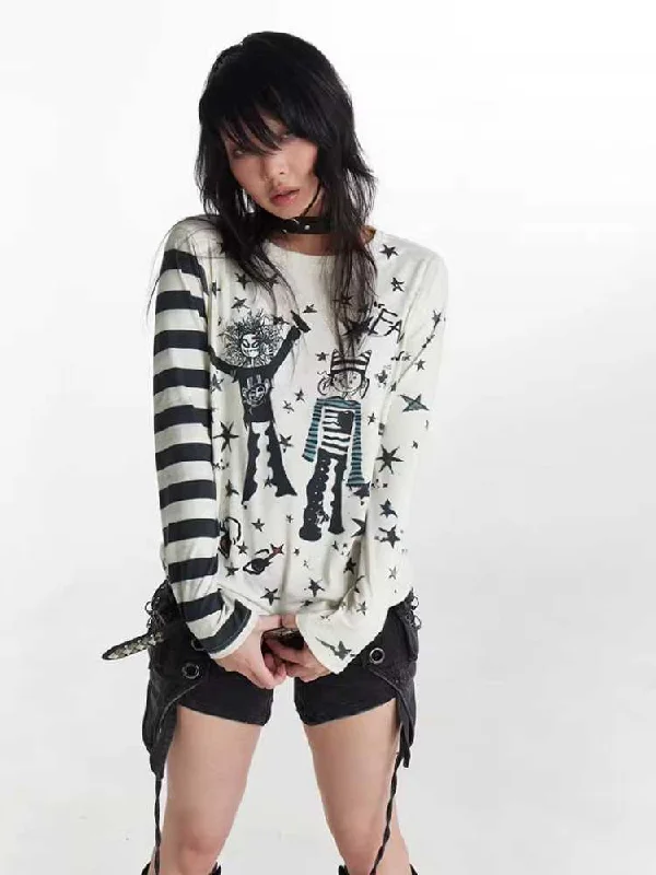 Weekend Savings Sensation Printed Long Sleeve T-Shirt TOP [S0000010432]
