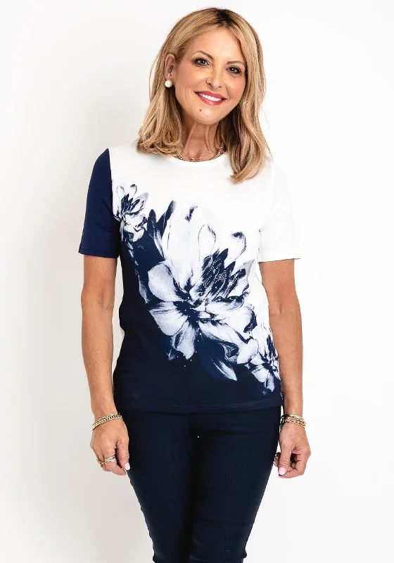 Lowest Price Anonymous Contrast Floral Rhinestone Top, Off White & Navy