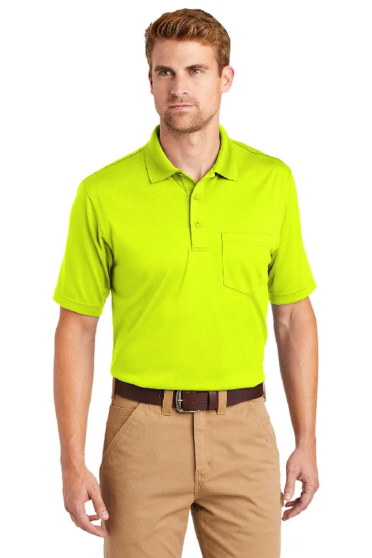 CornerStone Mens Select Moisture Wicking Short Sleeve Polo Shirt w/ Pocket - Safety Yellow