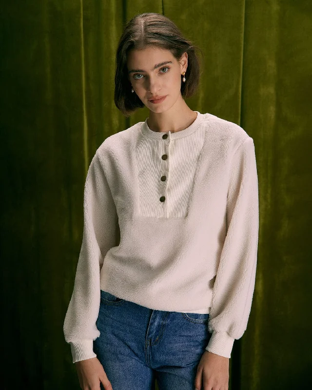 Big Discounts The Beige Teddy Patchwork Sweatshirt