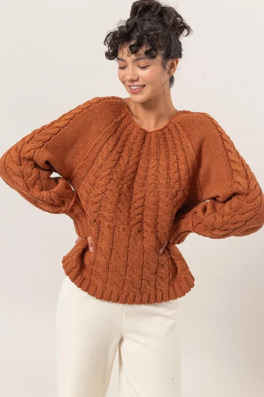 Early Bird HYFVE Cable-Knit Round Neck Raglan Sleeve Sweater