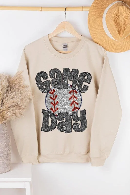 Midnight Sale Baseball Game Day Faux Sequins Graphic Sweatshirts