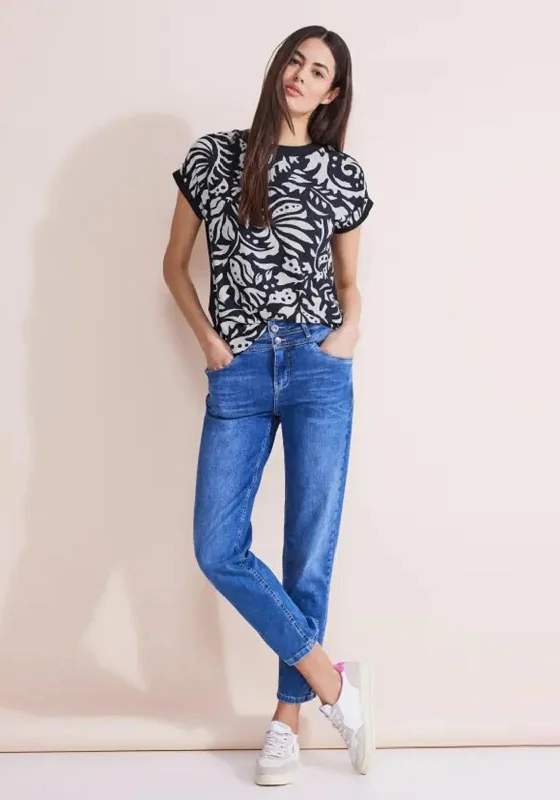 Weekend Discounts Worth Grabbing Street One Material Mix Print Top, Deep Blue