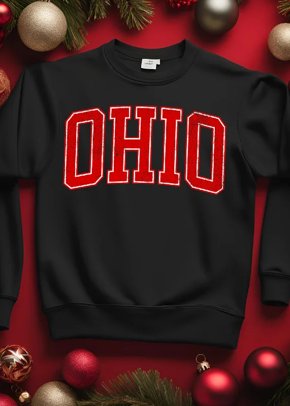 Seasonal Sale MADE TO ORDER - DISTRESSED OHIO VARISITY LETTER RED GRAPHIC PULLOVER