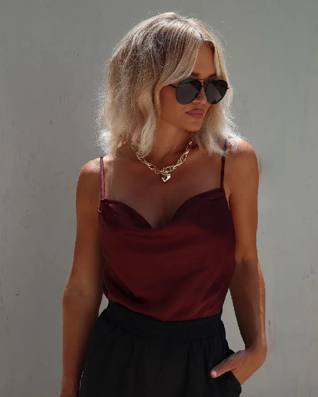 Weekend Shopping Extravaganza Evaluna Satin Cowl Neck Bodysuit