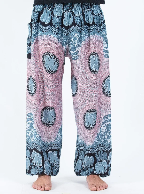 Discount Deals Unisex Mandala Elephants Harem Pants in Silver Gray