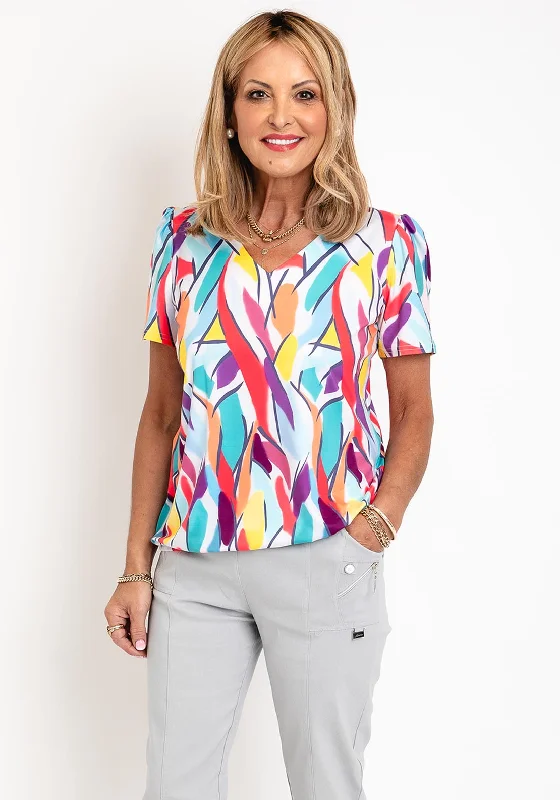 Weekend Shopping Made Better Leon Collection V Neck Printed Top, Multi-Coloured