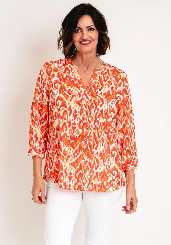 Referral Discount Serafina Collection Curve Abstract Print Blouse, Orange