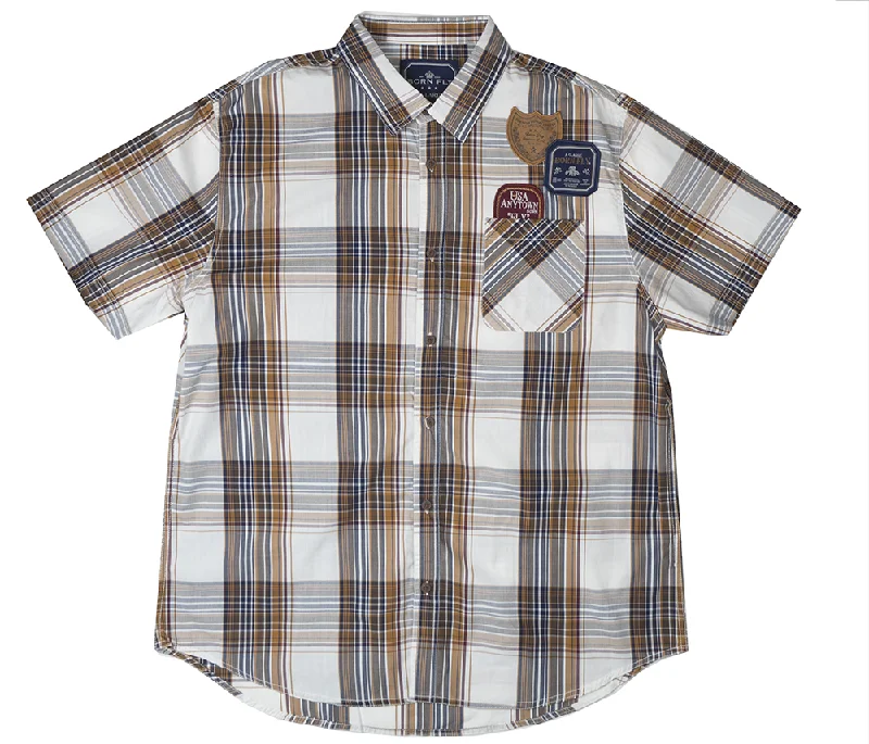 BORN FLY S/S PLAID BUTTON DOWN BROWN - 1611W9865BT