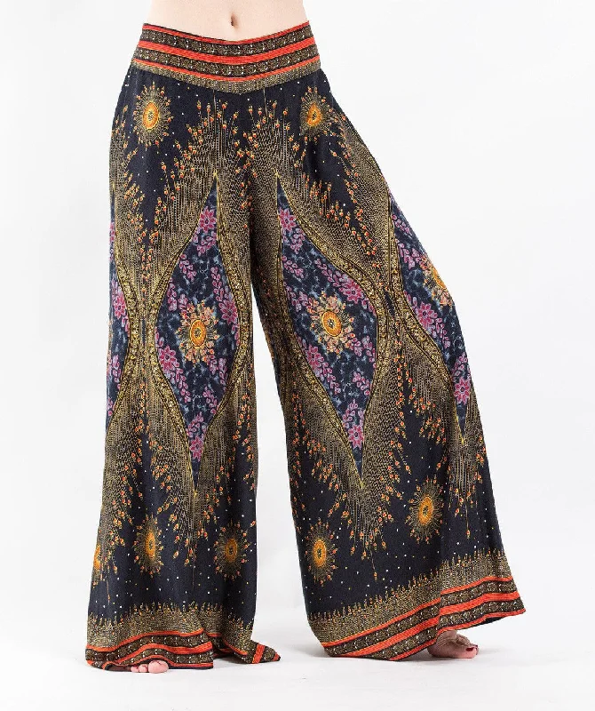 Unwind with Weekend Discounts Womens Peacock Eyes Palazzo Pants in Black