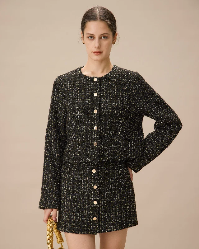 Early Access Black Single-Breasted Tweed Jacket