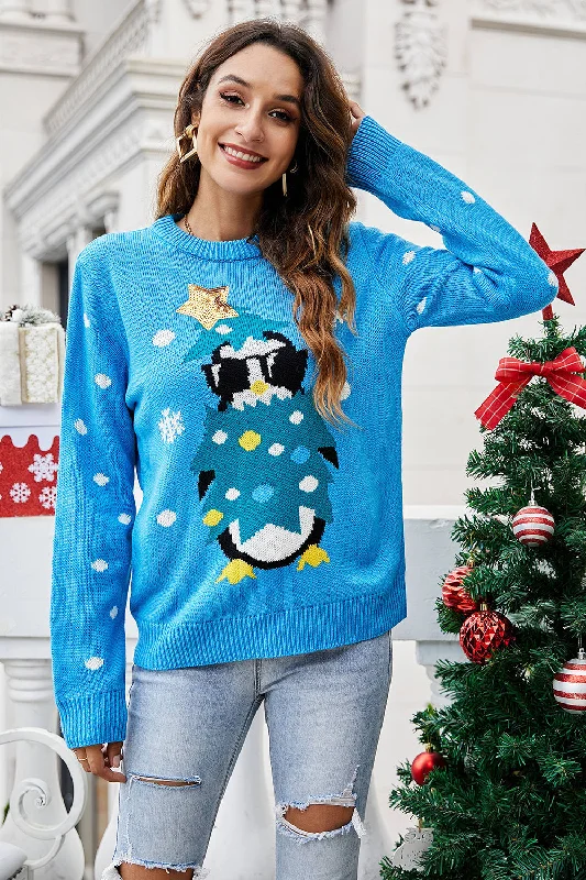Daily Special BerryBetty - Christmas Blue Penguin Knitted Pullover Sweater
