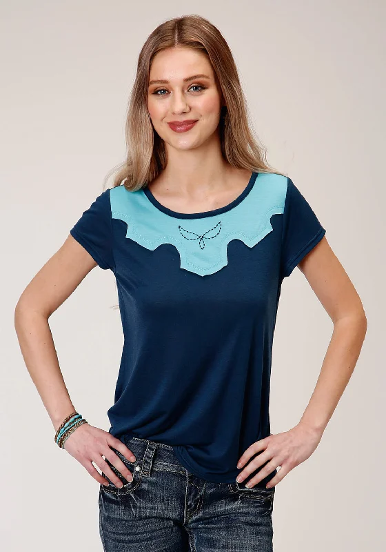Bargain Prices Roper Womens Navy Poly/Rayon Boyfriend Crew S/S T-Shirt