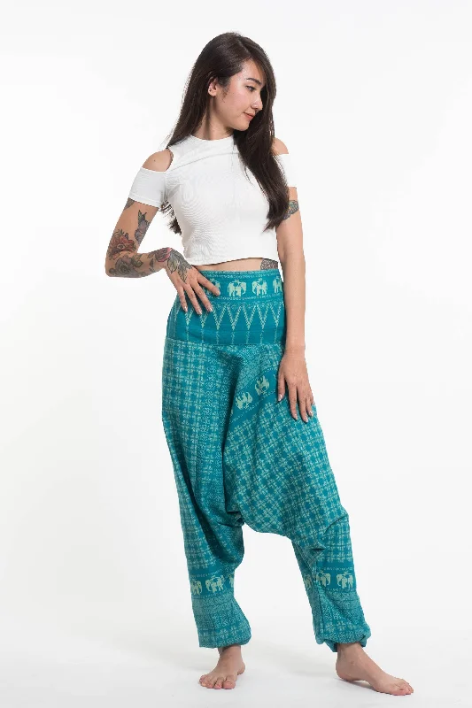 Today’s Special Unisex Hill Tribe Elephants Harem Pants in Turquoise