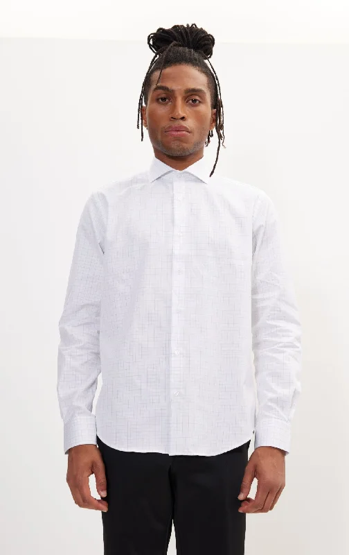 Pure Cotton French Placket Spread Collar Dress Shirt - White Graph