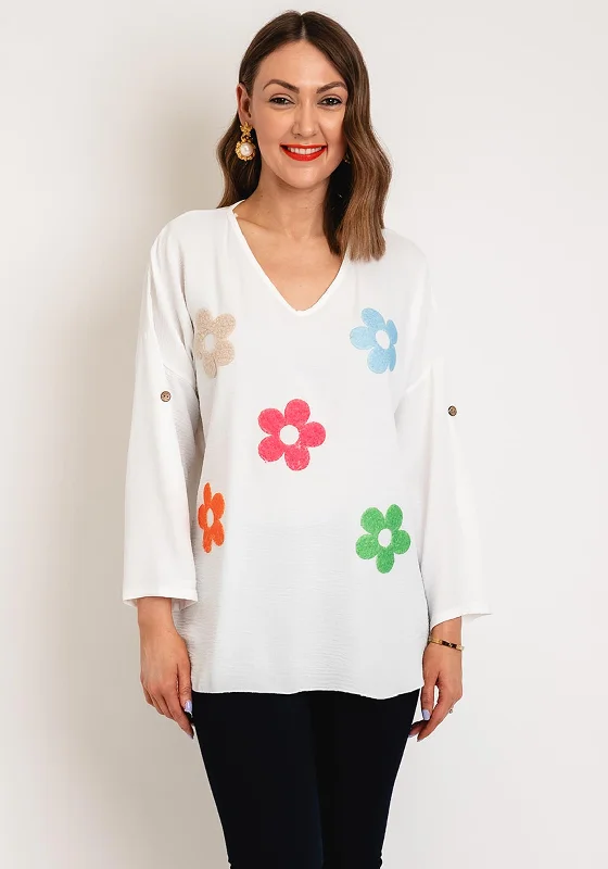 Weekend Specials to Delight Serafina Collection One Size Flower Motif Top, White