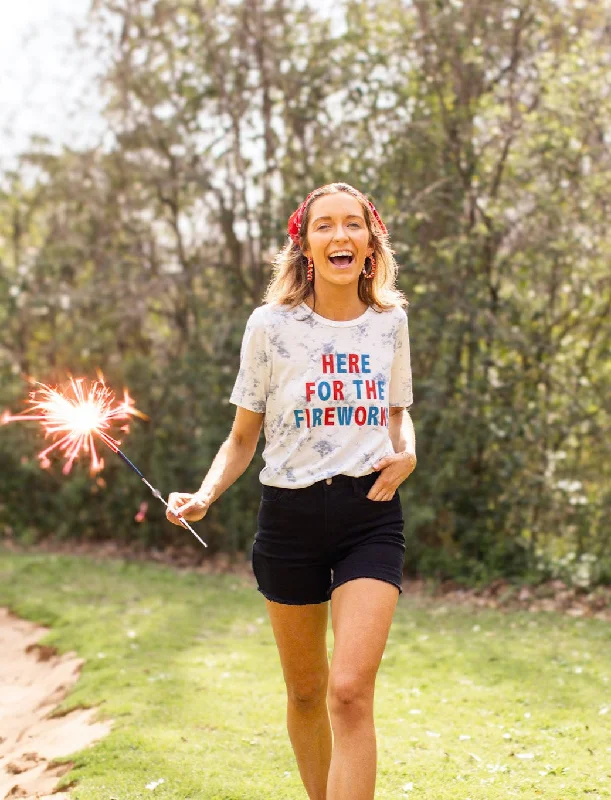 Markdowns Here for the Fireworks on White Marble Crew Neck Tee