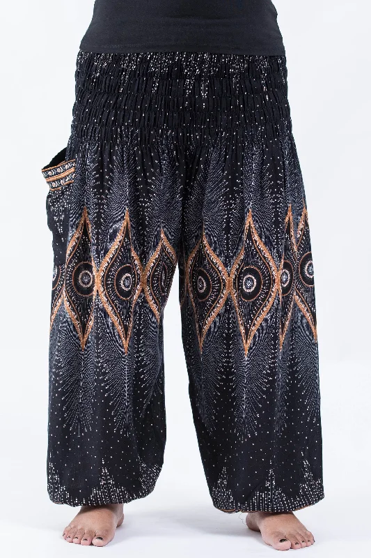 Incredible Offers Plus Size Unisex Diamond Peacock Harem Pants in Black