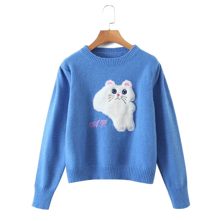 Super Savings Crew neck Pullover cartoon cat loose sweater  7454