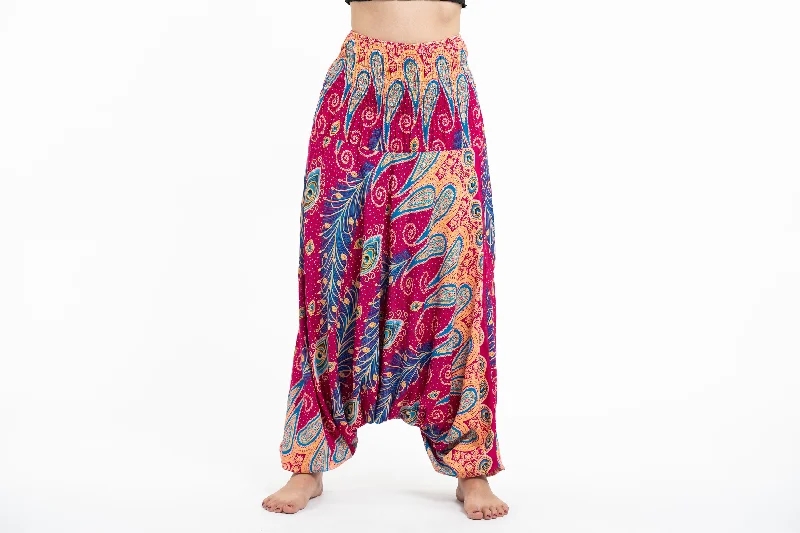 Weekend Offers That Please Unisex Peacock Paisley Drop Crotch Jumpsuit Harem Pants in Pink Weekend Offers That Please Unisex Peacock Paisley Drop Crotch Jumpsuit Harem Pants in Pink