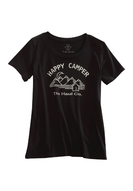 Grand Opening Sale Tin Haul Womens Black 100% Cotton Happy Camper S/S T-Shirt
