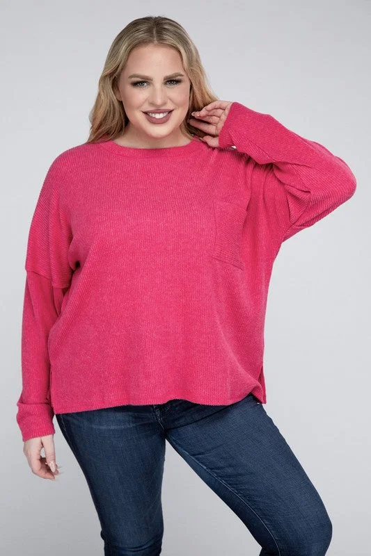 Low Cost Plus Ribbed Brushed Melange Hacci Sweater