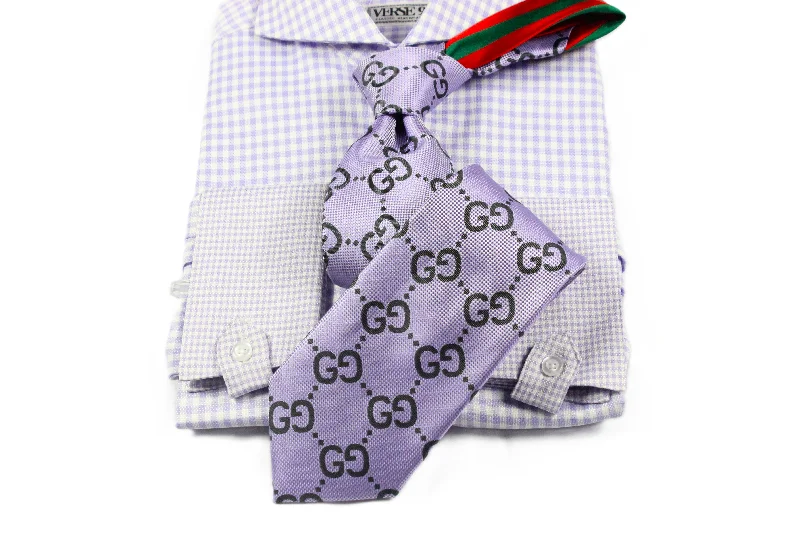 Spread Collar | Lavender Check | French Cuff Shirt