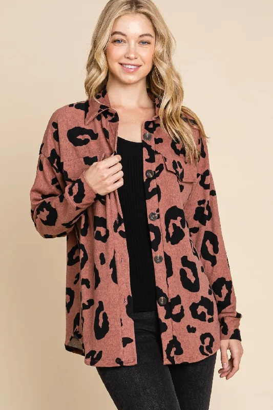 Great Bargains BOMBOM Animal Print Button Up Knit Shacket