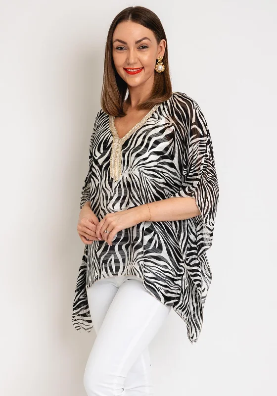 Shop Now Serafina Collection One Size Tie Zebra Print Light Top, Black & Gold