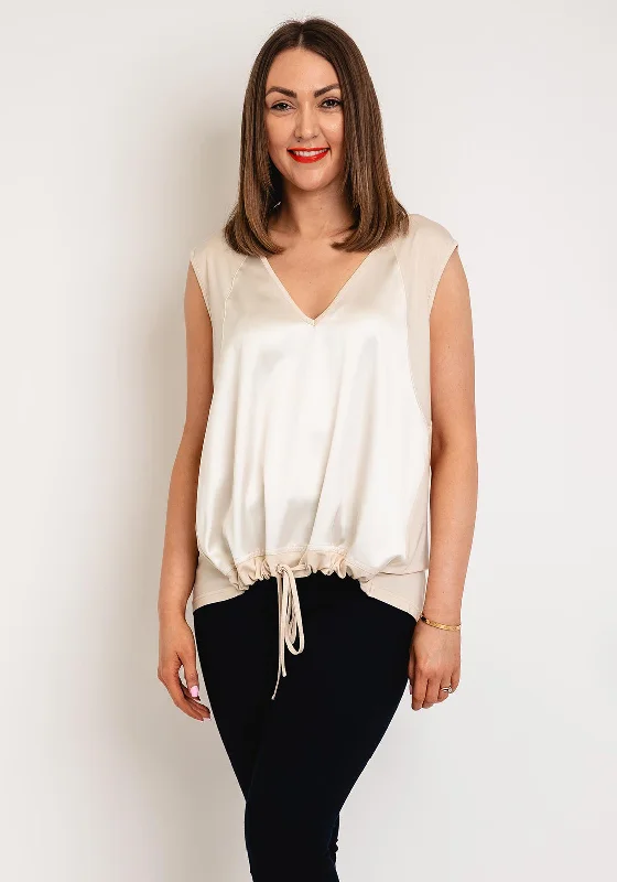 Weekend Specials to Relish Malissa J One Size Material Mix Drawstring Top, Oyster