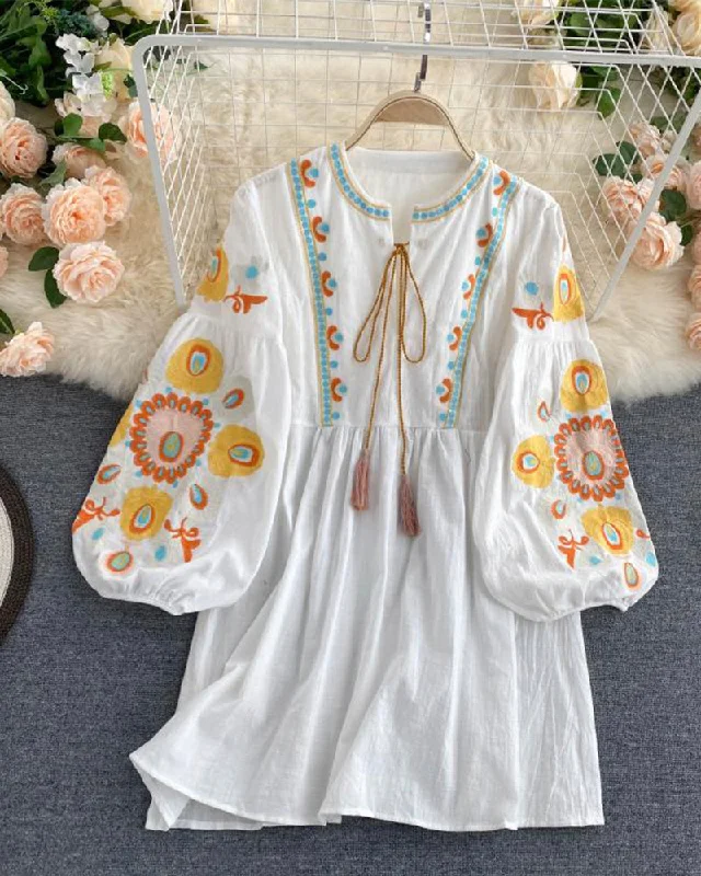 Crazy Savings Stylish embroidered puff sleeve top  383