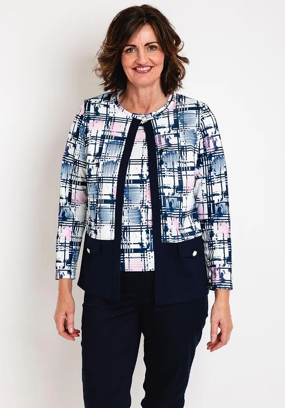 Stock Up and Save Via Veneto Abstract Print Jacket & Top Twinset, Pink Navy
