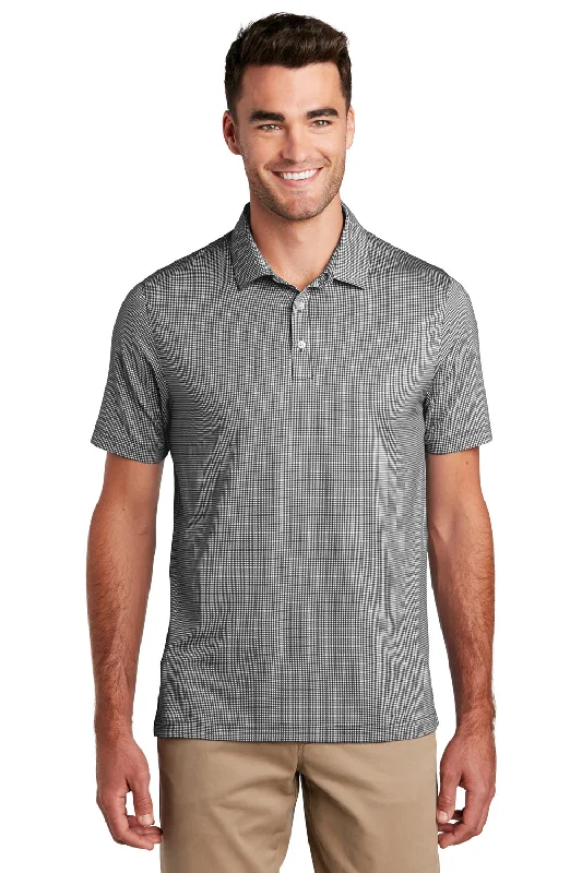 Port Authority Mens Gingham Moisture Wicking Short Sleeve Polo Shirt - Black/White - Closeout