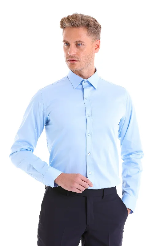 Comfort Fit Classic Collar Cotton Light Blue Dress Shirt