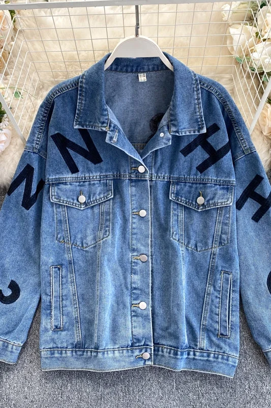 Today’s Special Denim Jacket Women's autumn new embroidery letter loose  1493