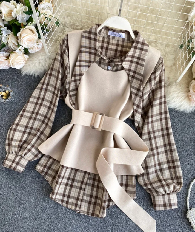 Special Savings Unique plaid shirt + vest two-piece suit  384