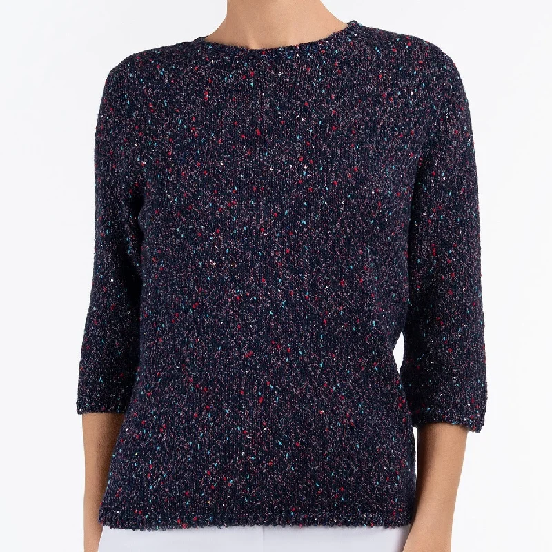 Year-End Clearance Sequin & Slubs Pullover in Navy