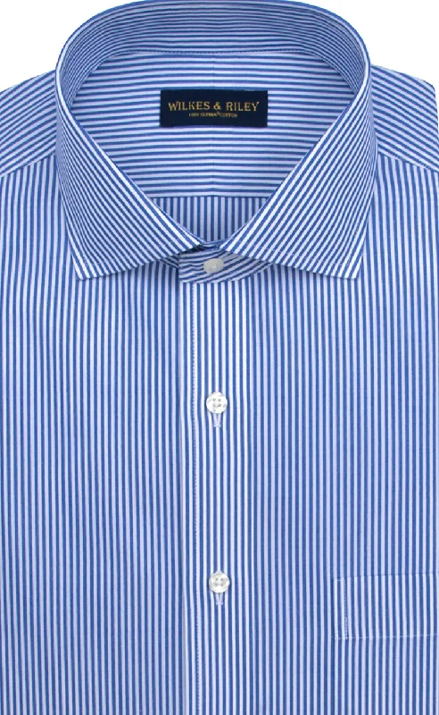 Tailored Fit Blue Bengal Stripe English Spread Collar  Supima® Cotton Non-Iron Broadcloth Dress Shirt