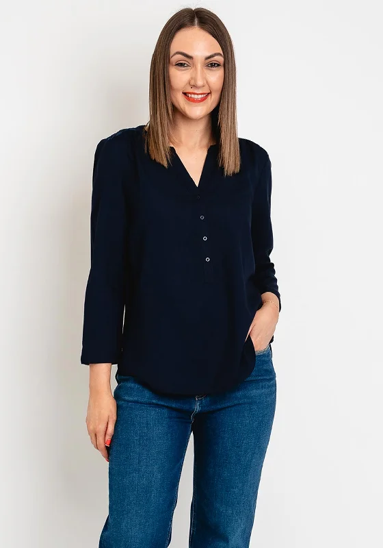 Quick Deals Street One Bamika Sheer Panel Blouse, Navy