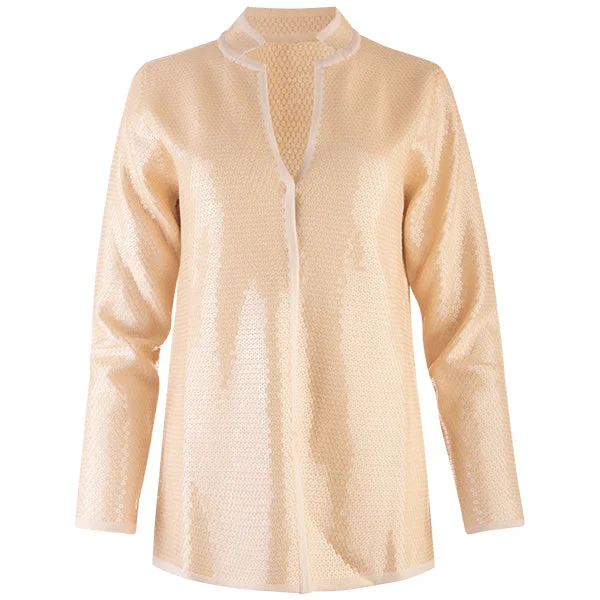 Instant Deal Sequin Inverted Notch Collar Cardigan in Clay