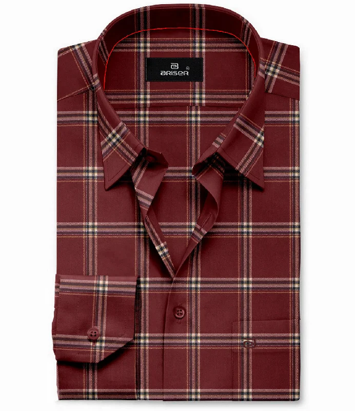 Vegas - Maroon with Peach Checked Shirts For Mens | Ariser