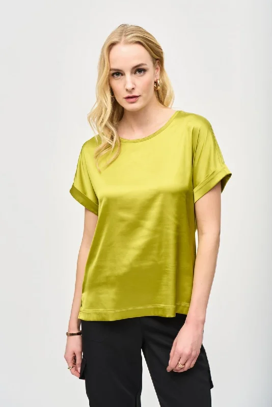 Midnight Madness Joseph Ribkoff Satin Front Round Neck Short Sleeve Top 243912