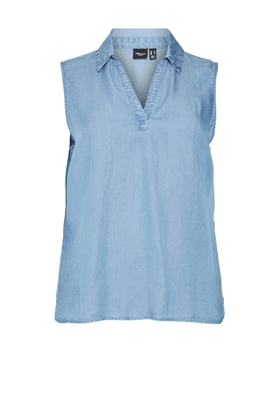 Exclusive Weekend Offers Inside Vero Moda Curve Charper Collar Top, Denim Blue