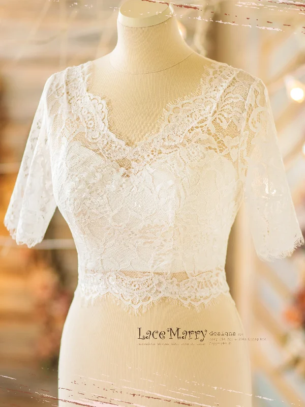 Extra Savings KEROLAINE #1 / Lace Crop Top Set with Short Sleeves