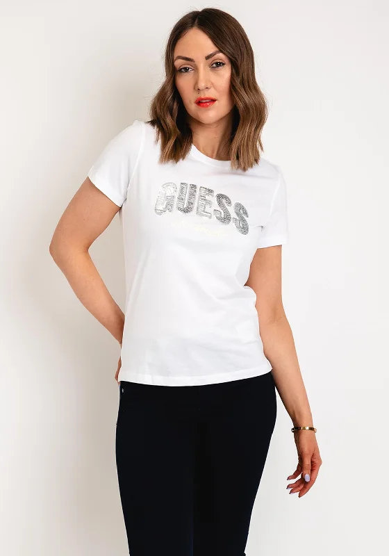 Weekend Deal Guess Sequin Logo T-Shirt, White