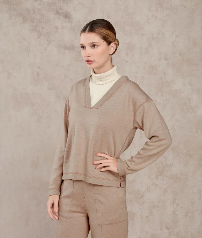 Exclusive Access Basic Vee Neck Alpaca-Cotton Sweater