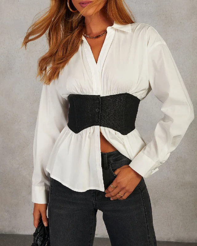 Season Finale Sale Gabby Button Down Wrap Bodice Top
